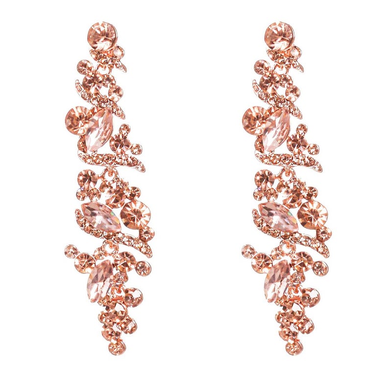 NLCAC Crystal Rose Gold Chandelier Earring Leaf Pendant Peach Earrings Dangle for Women - Image 1